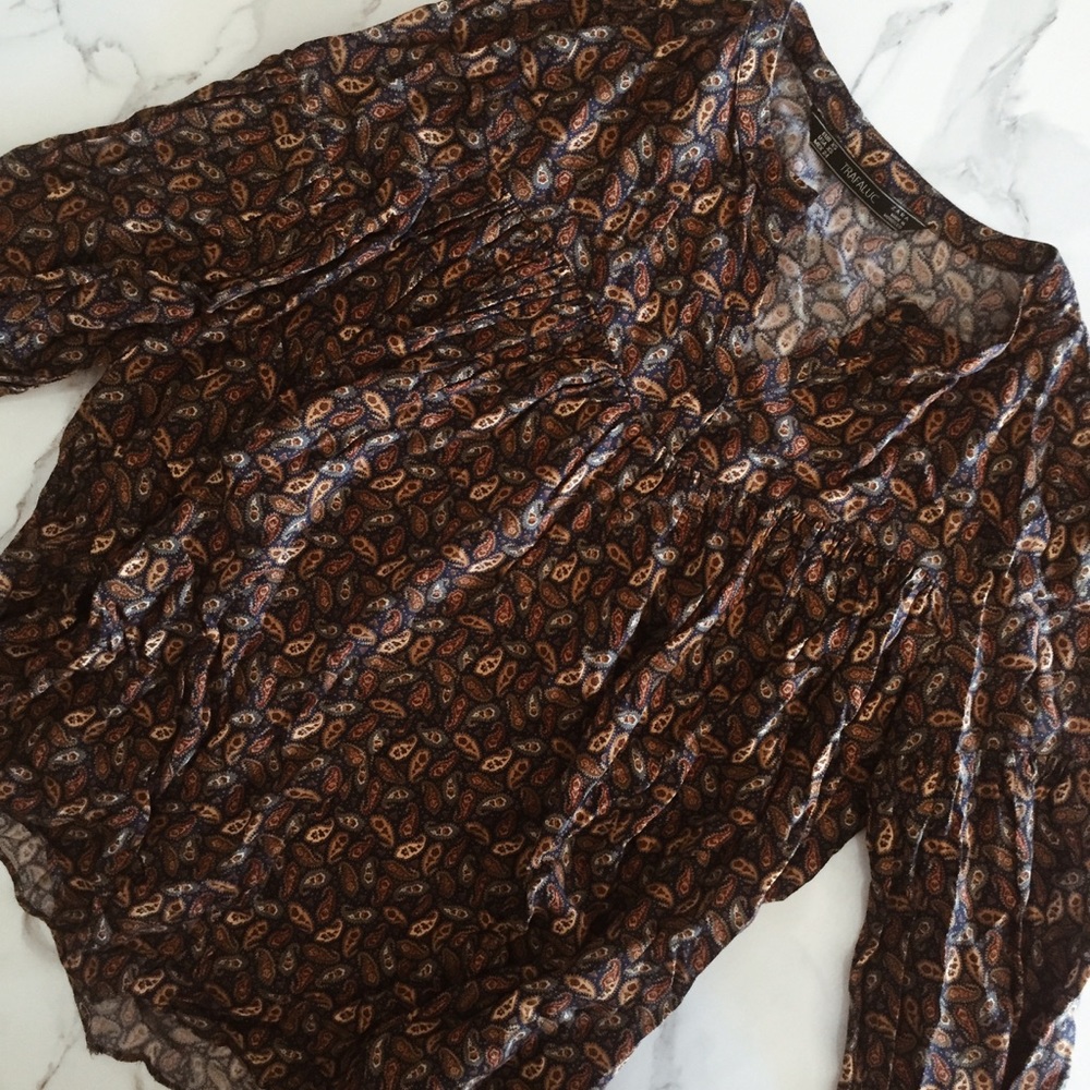 Zara Paisley Print Peasant Blouse